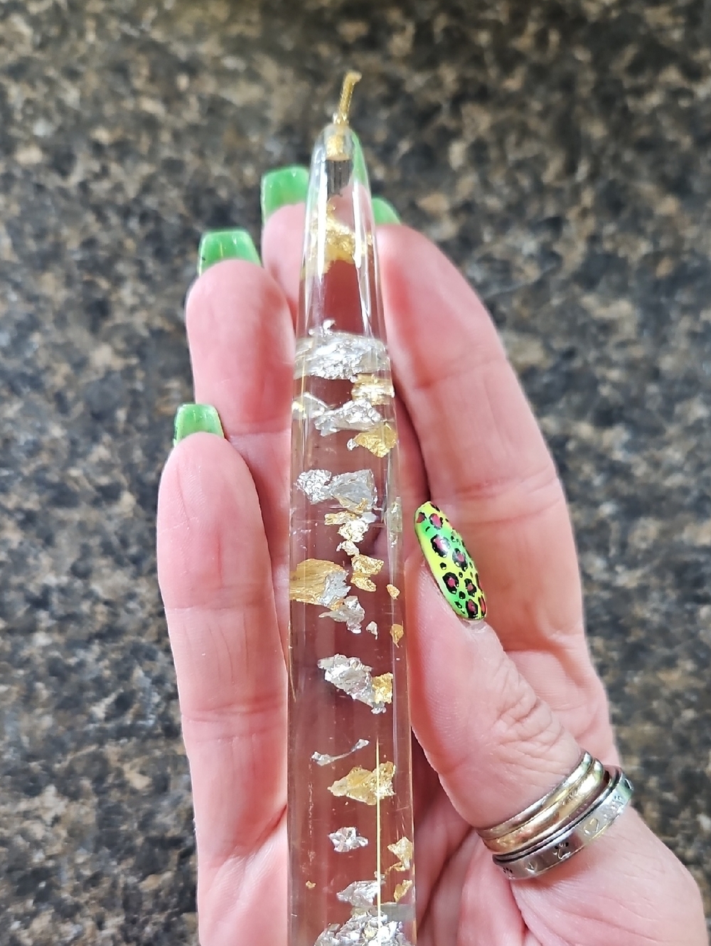 MCM Vintage Silver And Gold Flake Lucite Candle